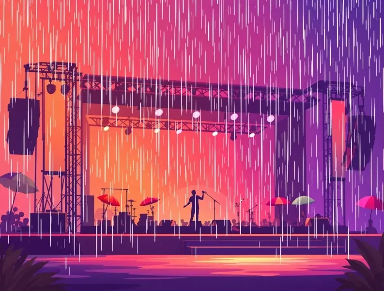 音乐节现场突降大雨，艺人冒雨坚持演出 - 看料网在线